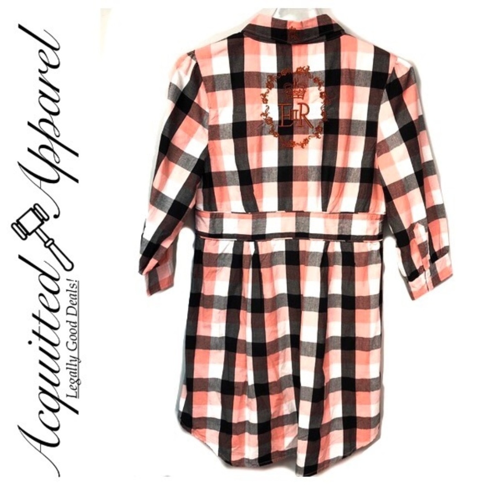 NWT English Rose Tudor Plaid Shirt Dress Coral